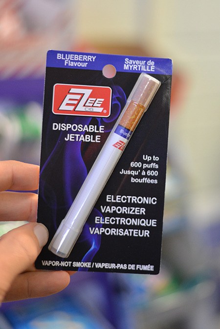 E-cigarettes can be disposable like this one costing about $10