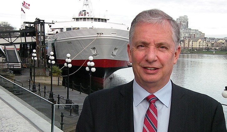 Captain Stephen Brown at Victoria harbour as the Coho ferry docks on its regular run from Washington state.