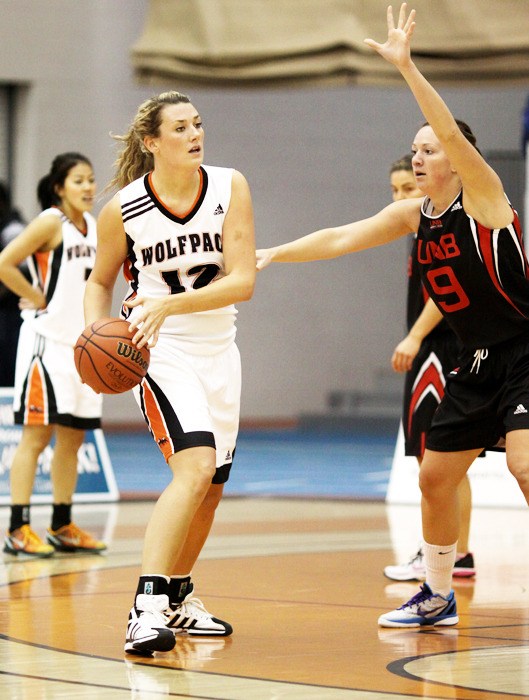Kailey Colonna looks to pass during a game against the University of New Brunswick.