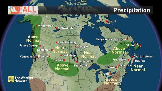 Parts of B.C. will see above normal precipitation this fall and winter.