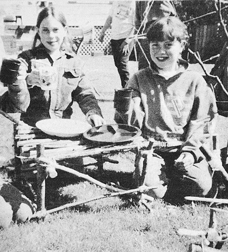 1994 — Girl Guides Aspen Beliveau and Heather Love made this table during a Basic Skills Camp. Twenty Guides learned knots
