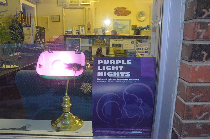 Purple lights can be seen in the windows of many Invermere businesses as a symbol of support for ending domestic violence. The local annual campaign is organized by the Family Resource Centre.
