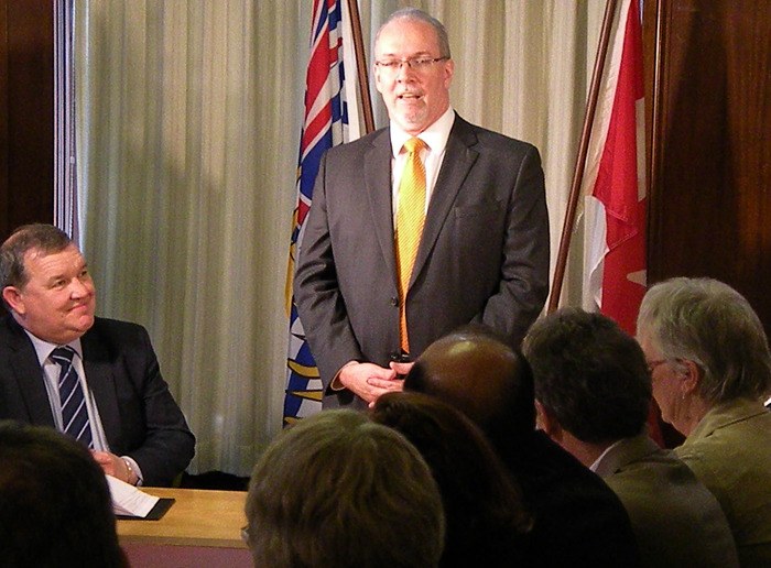 Juan de Fuca MLA John Horgan speaks at his first caucus meeting as leader Monday.