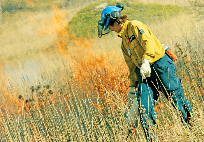 Dwayne Burgoyne uses a drip torch to set grass alight during a prescribed burn at Redstreak Mountain September 30.