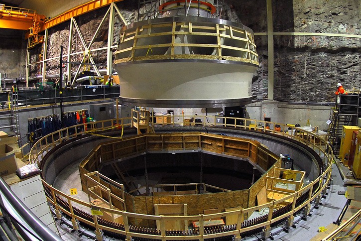 A new water turbine is installed at Mica dam north of Revelstoke. The addition of the fifth and sixth turbines