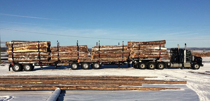 Nine-axle log trucks are hauling to Canfor's Vanderhoof sawmill