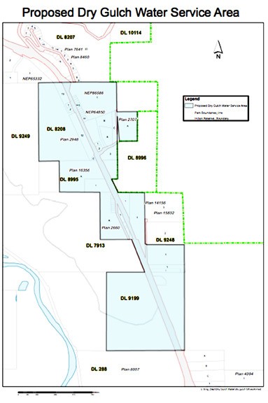 A proposed water service area for the Dry Gulch community.