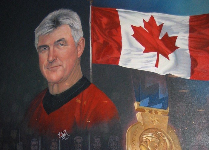 A mural of Pat Quinn honours his role coaching Team Canada in the 2002 Salt Lake City Winter Olympics.