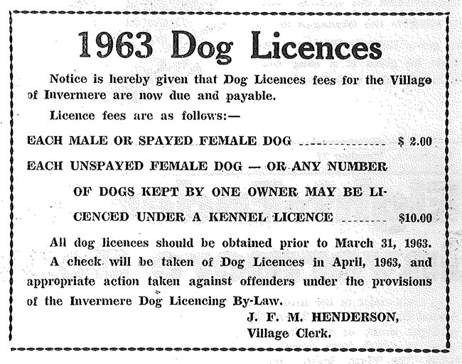 1963 - Pet owners today can only salivate at the savings they would have had when paying for dog licenses in Invermere in the early 1960s