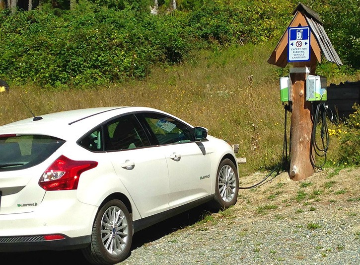 Public electric car charging station at Edgmont on the Sunshine Coast.