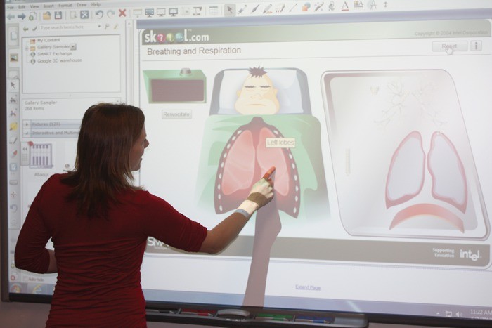 Colleen Weatherhead shows off some of the capabilities of the brand-new SMART Board technology at the Invermere campus of the College of the Rockies.