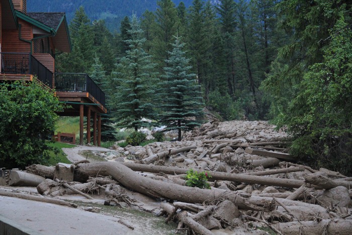 Debris left by the large scale mudslide that flowed through the Village of Fairmont Hot Springs at about 4:30 p.m. on Sunday (July 15).