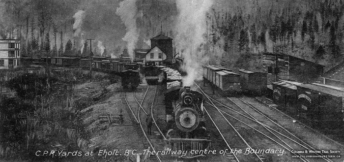 Columbia and Western Railway began in 1896 to serve the mines at Red Mountain and Rossland and smelter at Trail. The CPR took it over along with its land grant of 10