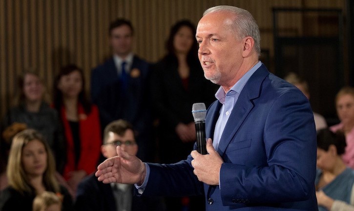 NDP leader John Horgan speaks to supporters in Vancouver this week