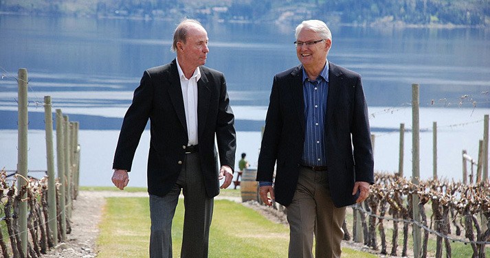 Former premier Bill Bennett strolls through Quail's Gate vineyard in West Kelowna in a campaign appearance with Gordon Campbell in 2009.