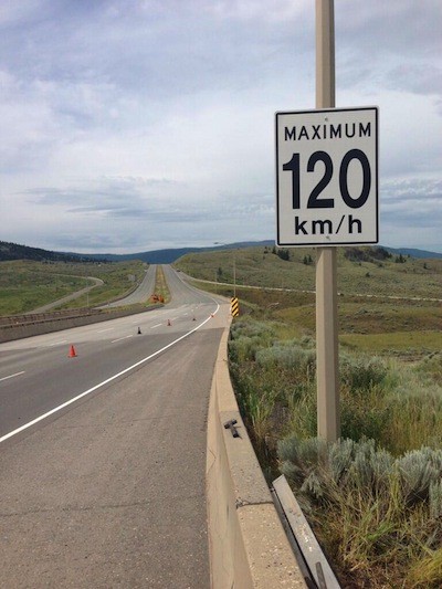 New 120 km/h speed limit sign went up Wednesday on a section of the Coquihalla Highway.