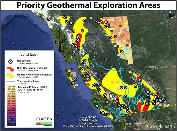 Map shows areas of geothermal potential
