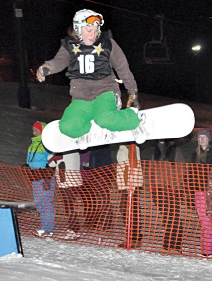 It was another night of great tricks as skiers and snowboarders took part in the second Rail Jam event of the season at Panorama Mountain Village.One of the snowboarders catches some air.