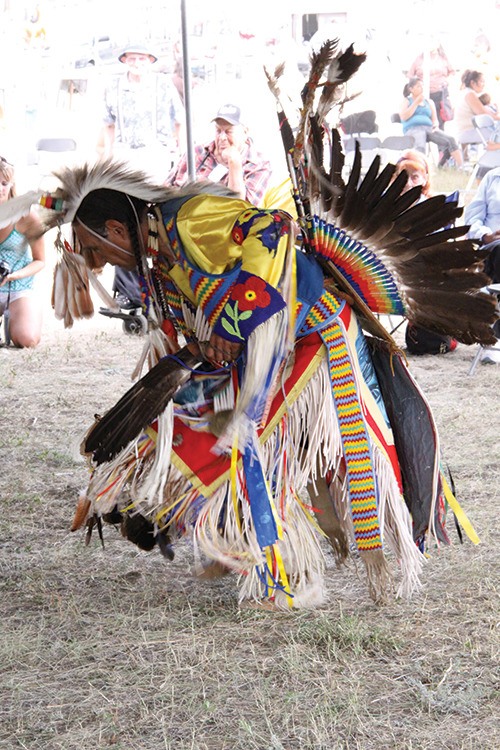 Echo file photo July 2006 — A dancer began the powwow at a Shuswap gathering in Invermere with the grass dance. A large crowd turned up and heard speeches from chiefs about the importance of culture and history for young people.