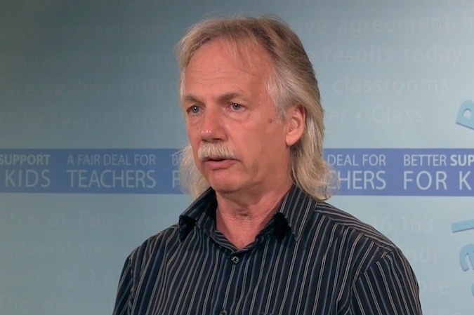 BCTF president Jim Iker announces the results of Thursday's teacher vote. 86 per cent of the BCTF's members voted to ratify a new six-year deal with the government