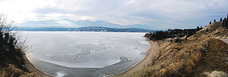 A panorama of newly frozen Lake Windermere as seen from Lake Roads in Windermere on November 20th.