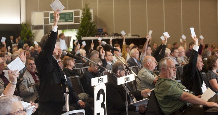 Delegates voting Wednesday morning at the Union of B.C. Municipalities convention in Vancouver.