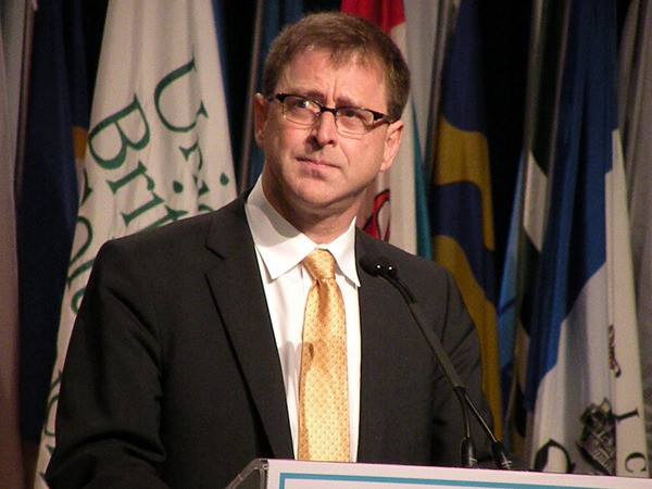 NDP leader Adrian Dix speaks to municipal leaders in Vancouver Thursday.