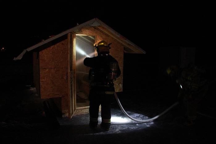 A new ice shack erected near the Invermere Bay Condos caught fire Sunday (January 13) night after its owner didn't extinguish the fire in the shack's wood stove.