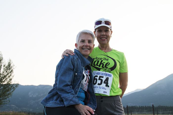 Dianne Reed (left) and Kimberley Dittrich (right) before the Loop the Lake half marathon start on Saturday (August 11).