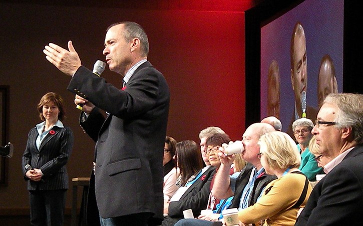 Agriculture Minister Norm Letnick responds to a delegate's question at the B.C. Liberal Party convention in Vancouver Saturday.