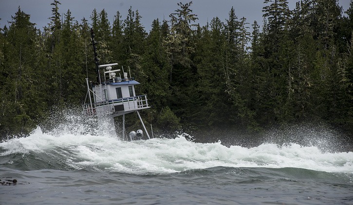 U.S. tugboat Nathan E. Stewart sits on the bottom off Bella Bella Oct. 28