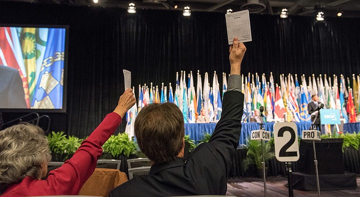 Delegates vote on resolutions Wednesday at the Union of B.C. Municipalities convention in Vancouver.
