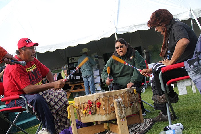 The Eagle Bear Spirit drumming group from Creston opened the event with a performance.