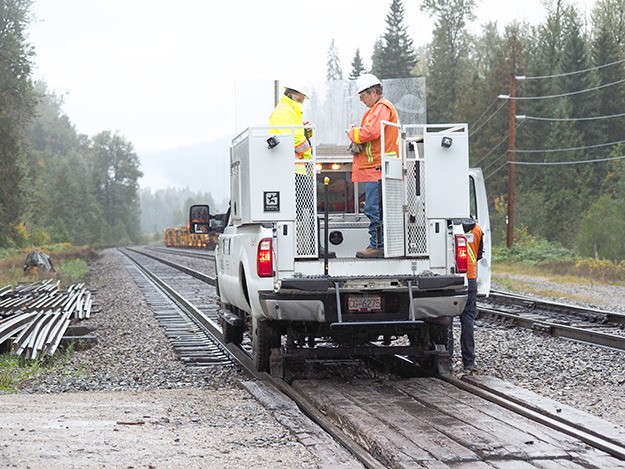 Transport Canada investigators inspect the rail line at Greeley in September 2015.