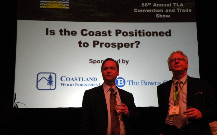 B.C. Liberal leadership candidates George Abbott and Ed Mayne attend forestry forum at the Truck Loggers' Association convention in Victoria Wednesday.