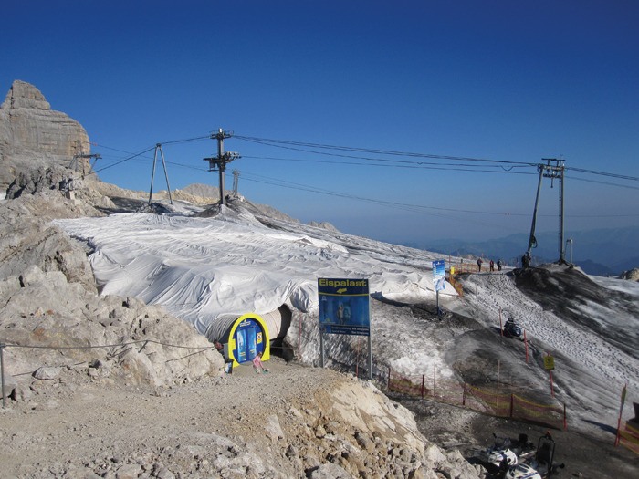 'Lift towers are losing their footing. They have to be protected with white plastic covers to shield them from the heat of the sun.'