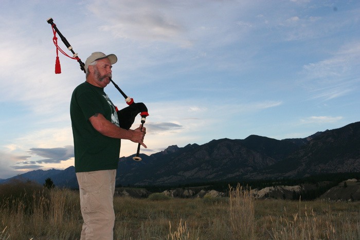 August 2008 — Invermere resident Peter Jansen had been playing the bagpipes in the field behind the School District office