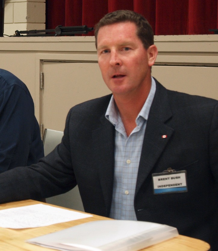 Brent Bush at the Revelstoke all-candidates forum. Bush announced Thursday morning he was stepping out of the race for Kootenay-Columbia MP and throwing his support behind NDP candidate Mark Shmigelsky.