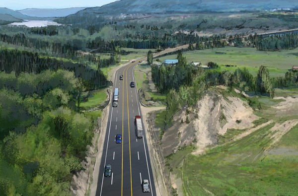 Illustration shows widened approach to Peace River bridge at Taylor.