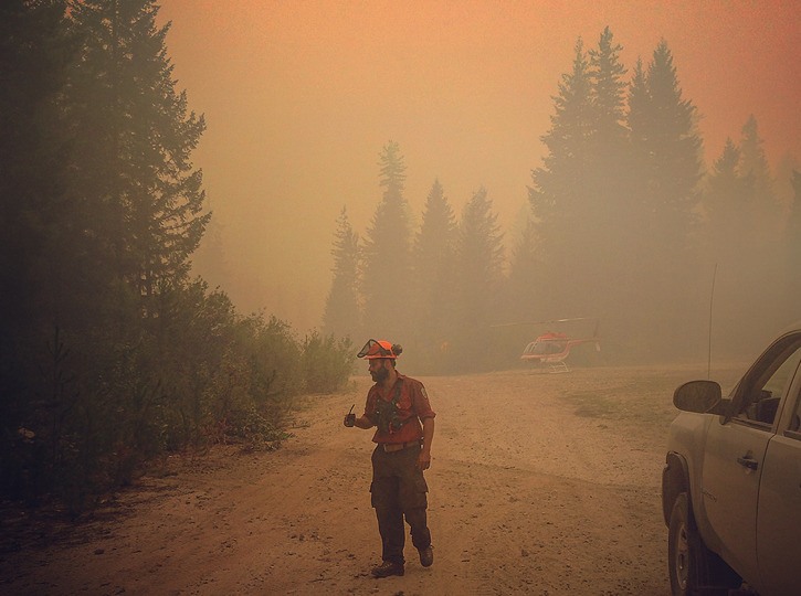 A firefighter at the scene of the Cougar Creek fire at Nahatlatch Provincial Park