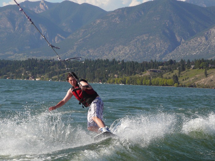 Aaron Kicksee takes time out to wakeboard in the hot July heat.