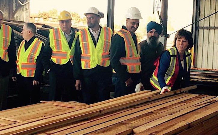 Premier Christy Clark visits Partap Forest Products in Maple Ridge Tuesday to announce response to U.S. duties.