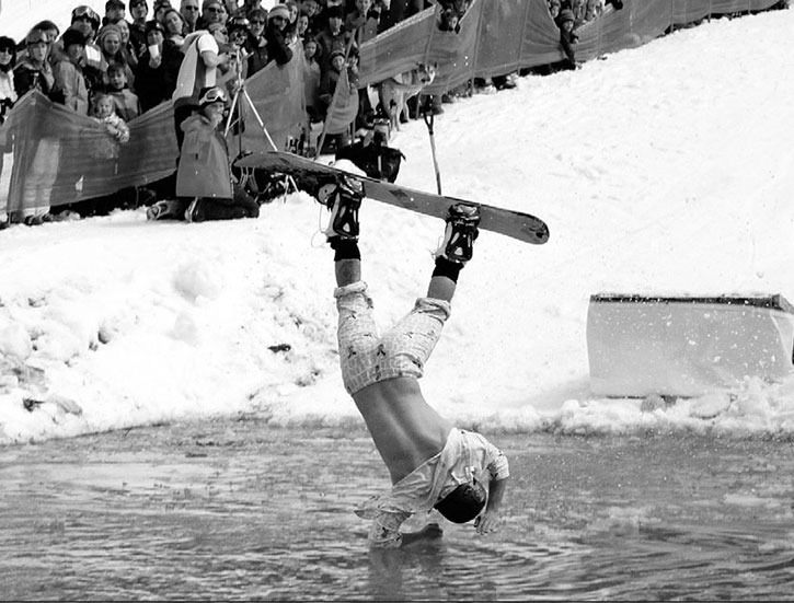 2010 — Around 20 people took the plunge at the Slush Cup at Panorama
