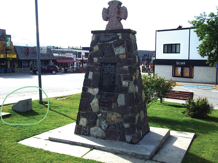 The missing plaque reported by a Fairmont Hot Springs resident could be confused by the one in this photo (circled) that’s in fact a plaque dedicated to government officials related to Invermere’s 1985 downtown revitalization project.