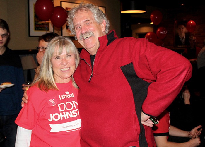 Kootenay-Columbia Liberal candidate Don Johnston celebrated news of Justin Trudeau's election as prime minister with local supporter Cheryl Elliot.