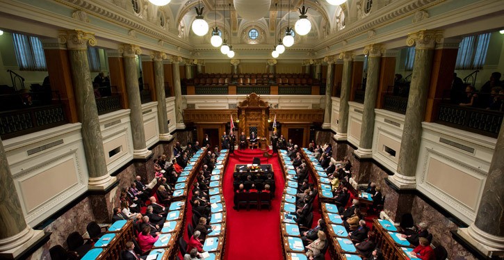 Seating in the B.C. legislature had to be altered to add a third row on each side to accommodate 85 MLAs. After the 2017 election