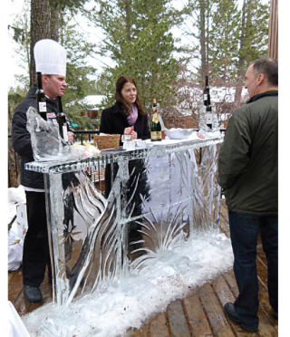 Guests gathered around the outdoor ice bar at the Fairmont Hot Springs Resort Valentine's Day Ice Bar and Dinner event on February 12. The ice bar was carved by Fairmont head chef and internationally-renowned ice carver Rusty Cox.