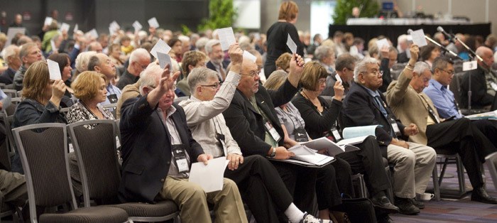 Delegates voting at the Union of B.C. Municipalities convention