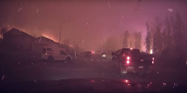 Fort McMurray fire scene from YouTube video.