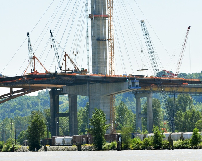 Construction of the new 10-lane Port Mann Bridge over the Fraser River.